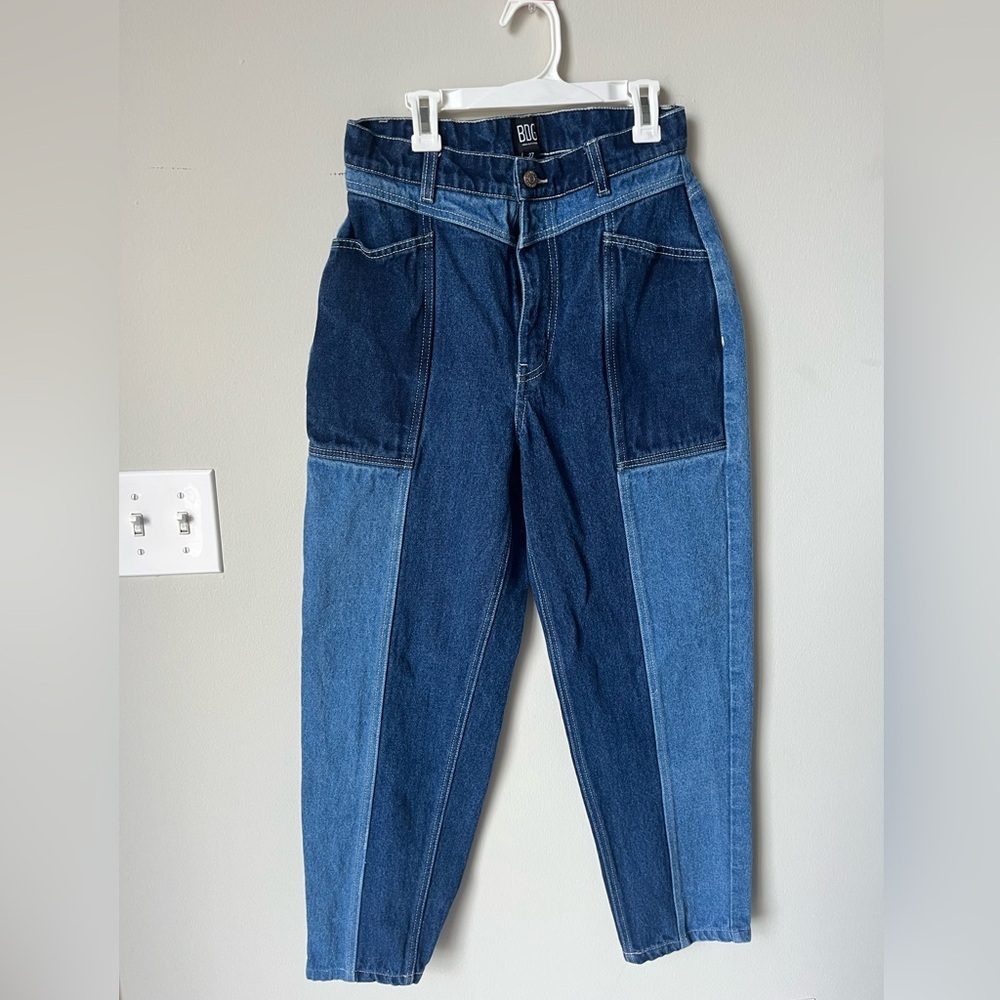 BDG Two-Tone Patchwork High-Waist Jeans in Dark and Medium Blue